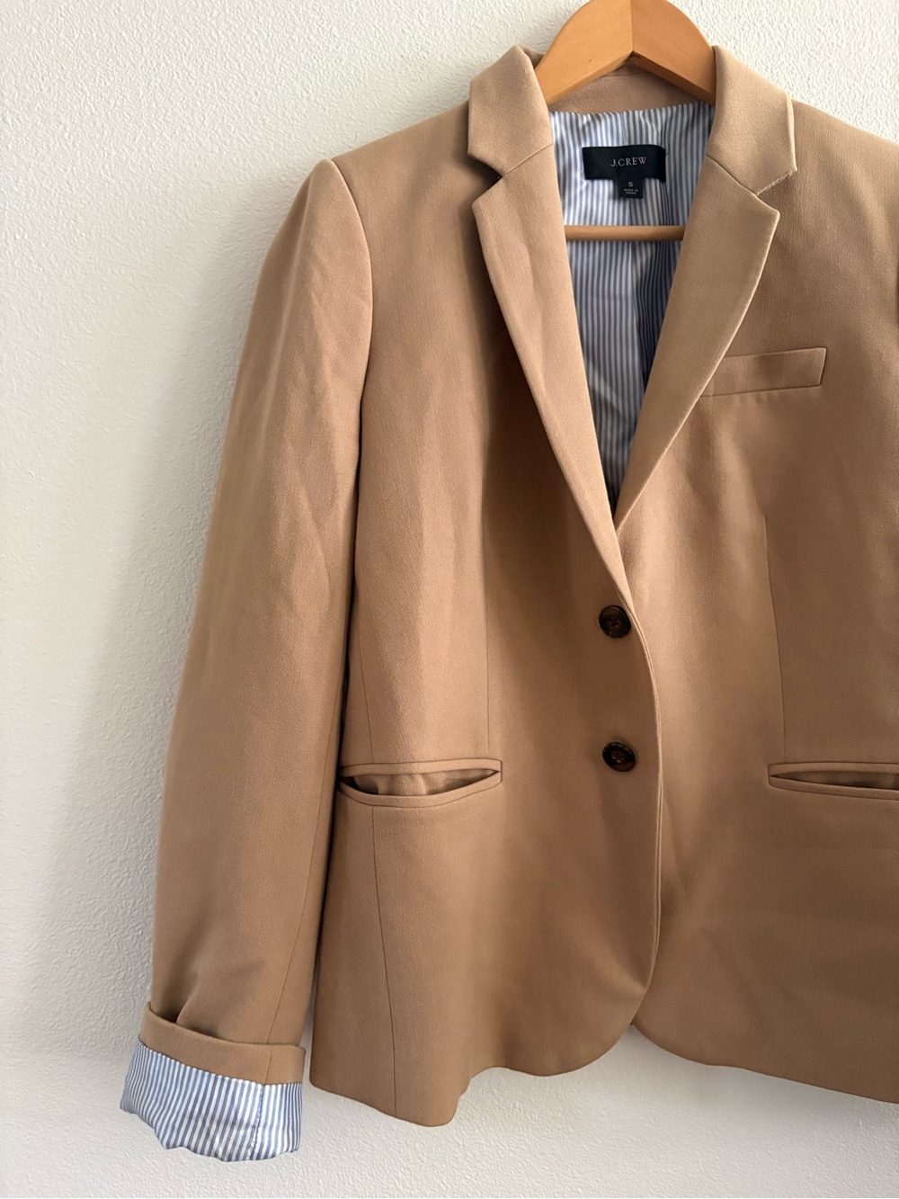 J.Crew Tan Tailored Blazer Jacket with Striped Lining Size S